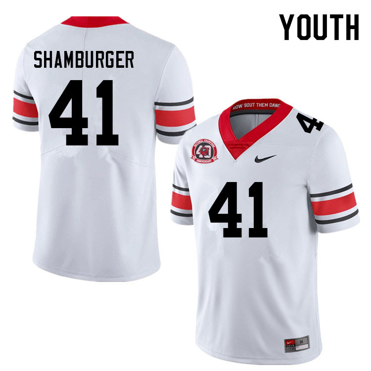 Georgia Bulldogs Youth Denton Shamburger #41 White 2022 40th Anniversary Stitched College UGA Football Jersey 23NY018OG